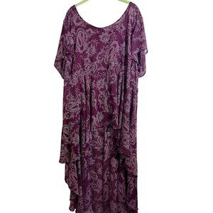 Torrid Top Women 26 Purple Hi Low Paisley Floral Boho Western Retro Casual 80s